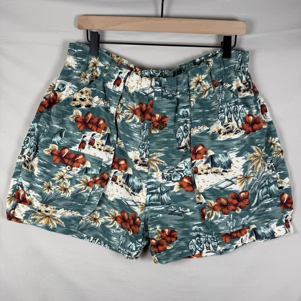 Tommy Bahama Mens Floral Teal Blue Swimming Trunks Medium Hawaiian Beach Shorts‎